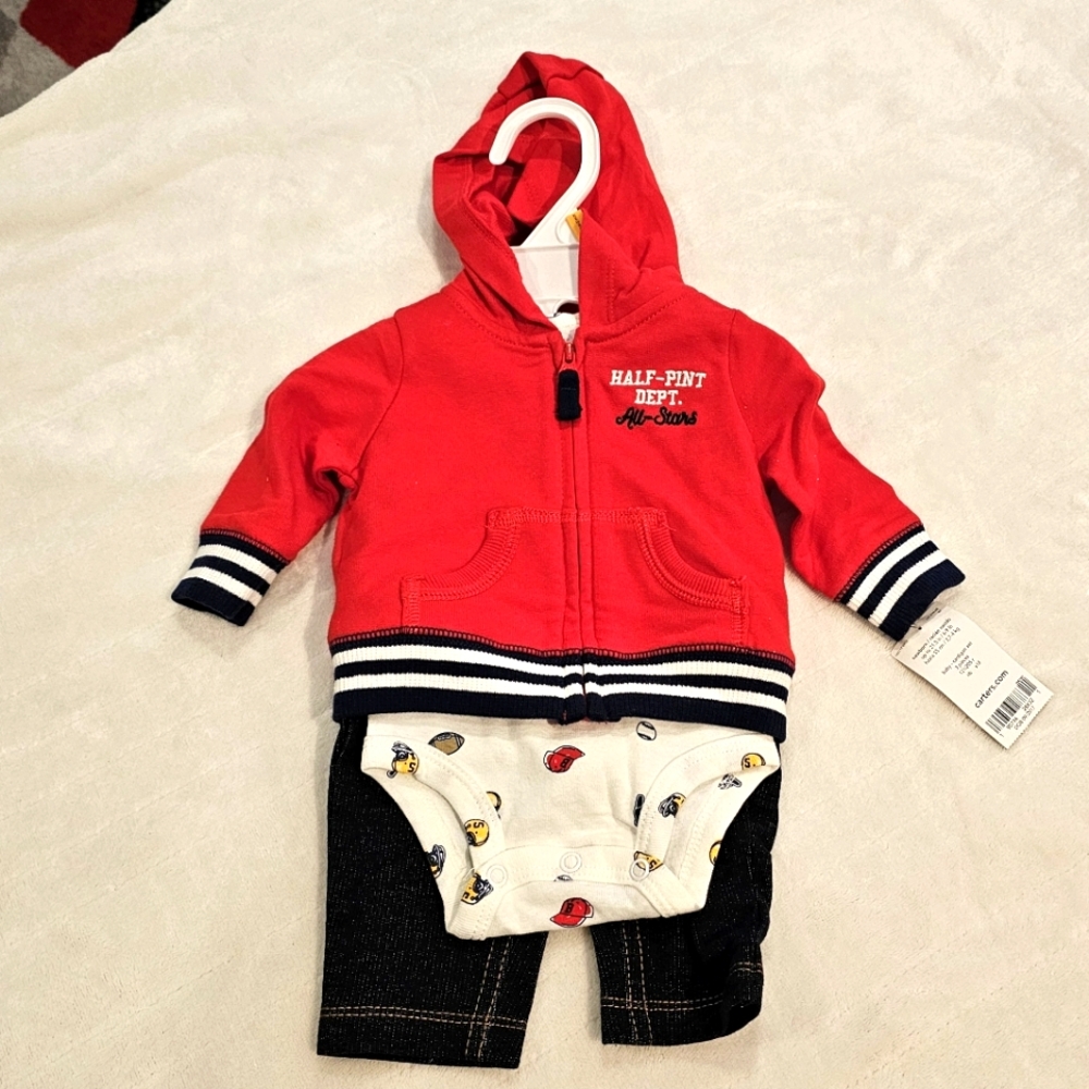 Carter's 3-Piece Cardigan Set Boy's Newborn Set Red & Blue NWT